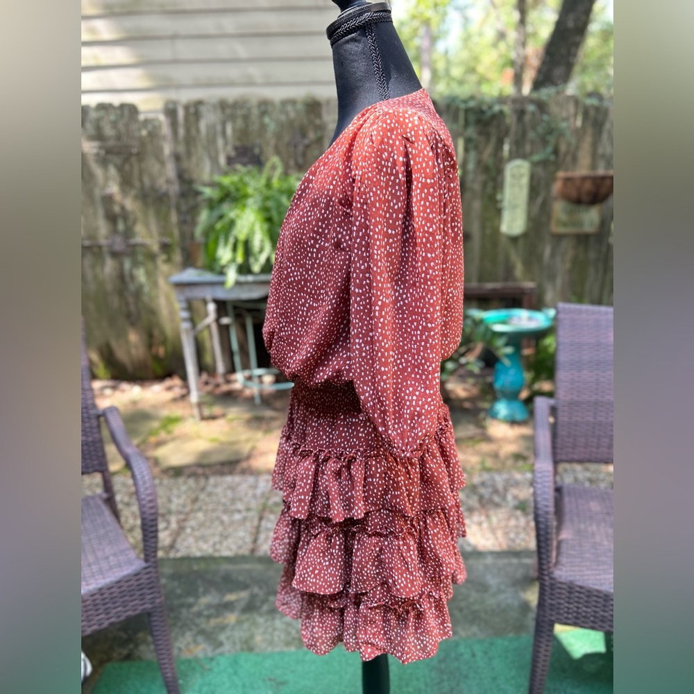 1. State Rust and White Tiered Mini Dress - Picture 4 of 7